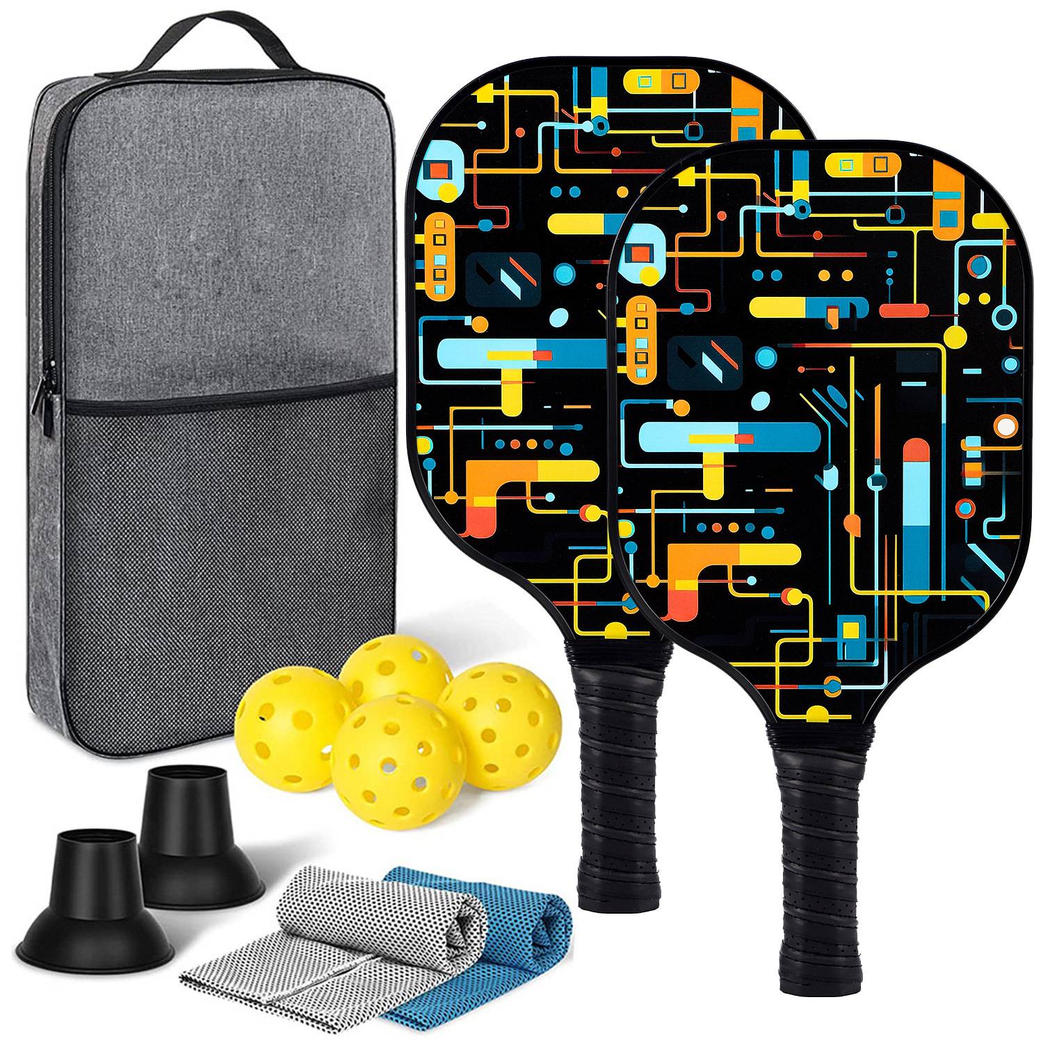 Black line black-glass fiber double shot+4 ball+2 ball pickup +2 towel